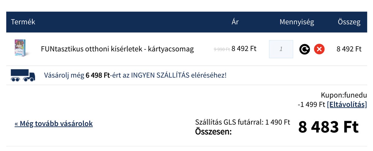 Házhozszállítással a végösszeg 8 483 Ft